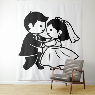 Black & White Dancing Couple Wedding Backdrop Tapestry