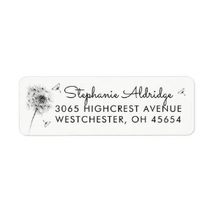 Black & White Dandelion Return Address Labels