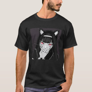 Black & White Dark Evil Neko Cat Girl with Smug Sm T-Shirt