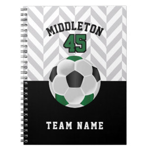 Black, White & Dark Green Soccer Ball-Personalize Notebook