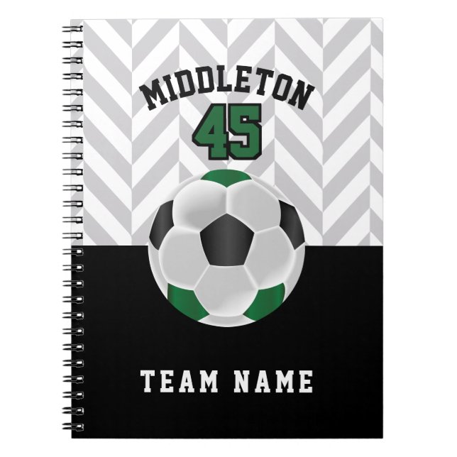 Black, White & Dark Green Soccer Ball-Personalize Notebook (Front)