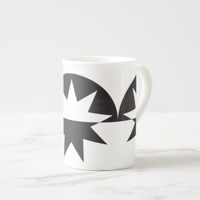 Black White Deco Star Sunburst Bone China Mug (Front Right)