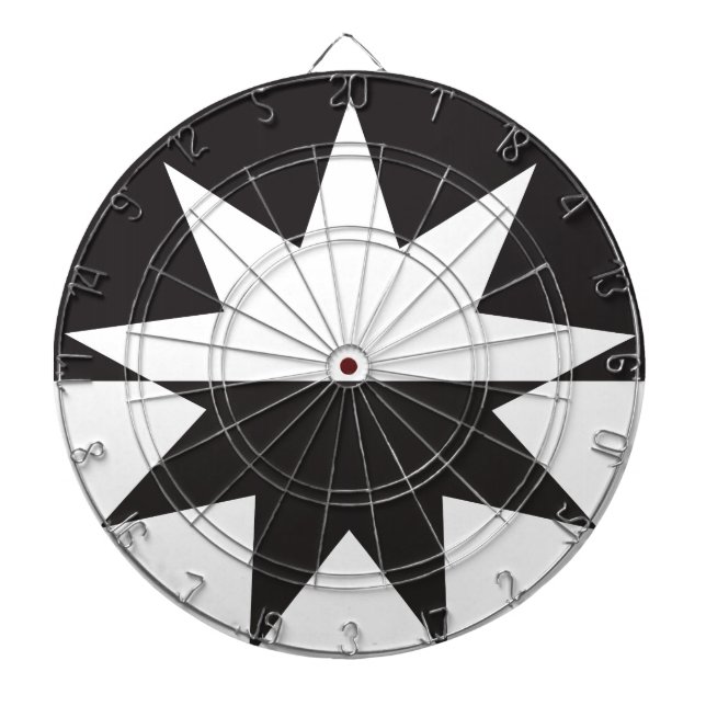 Black White Deco Star Sunburst Dartboard (Front)