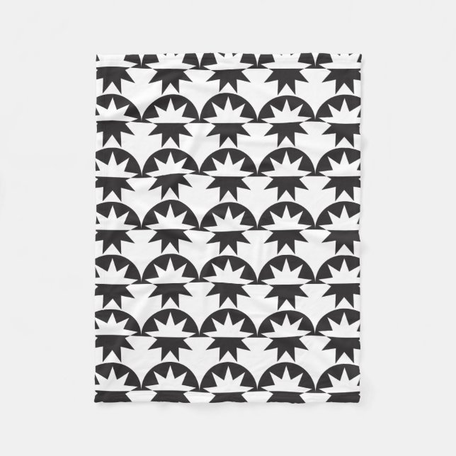 Black White Deco Star Sunburst Fleece Blanket (Front)