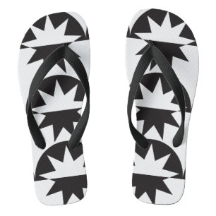 Black White Deco Star Sunburst Flip Flops