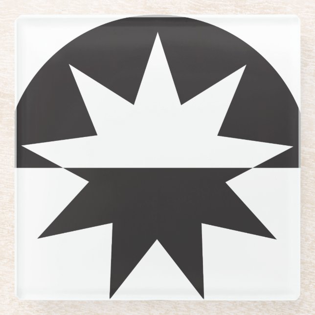 Black White Deco Star Sunburst Glass Coaster (Front)