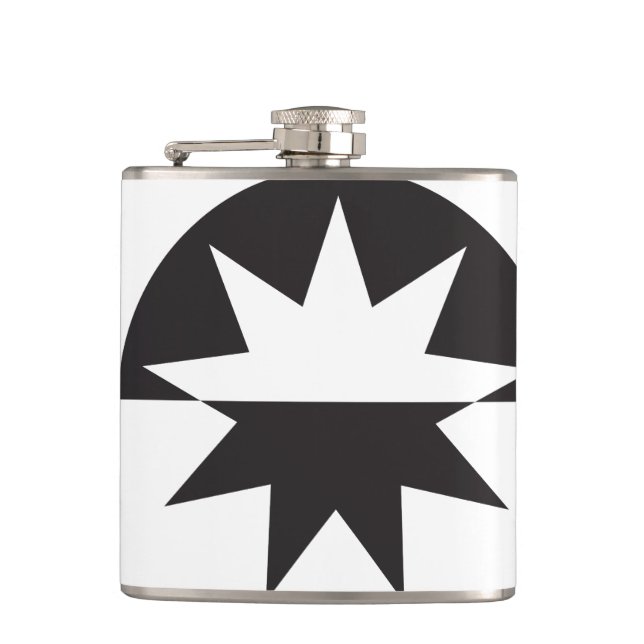 Black White Deco Star Sunburst Hip Flask (Front)