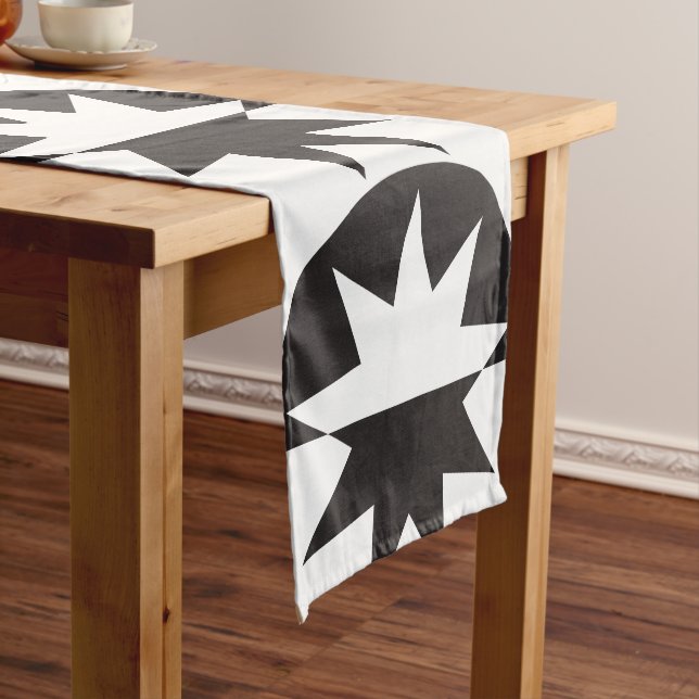 Black White Deco Star Sunburst Short Table Runner (In Situ)