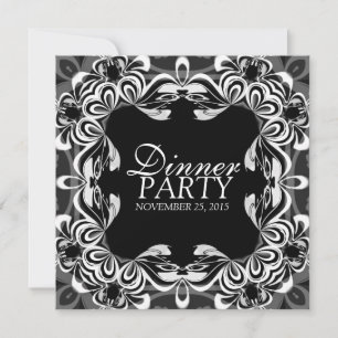 Black White Decor Lace Elegant Dinner Party Invite