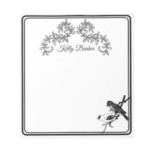 Black & White Decorative Bird Simple Minimalist  Notepad