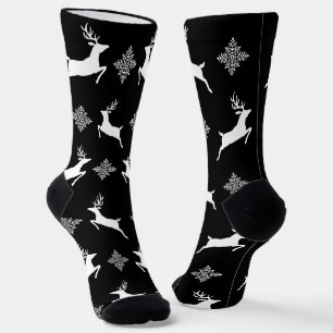 Black & White Deers & Snowflakes Christmas Pattern Socks