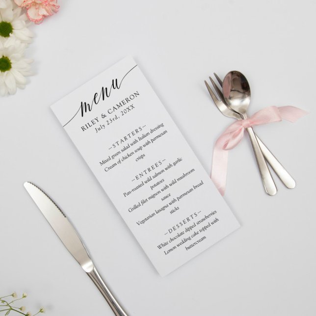 Black White Delicate Calligraphy Elegant Wedding Menu (Creator Uploaded)