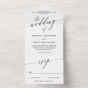 Black White Delicate Calligraphy Wedding All In One Invitation
