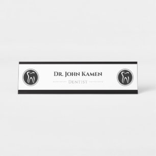 Black White Dentist Teeth Desk Name Plate