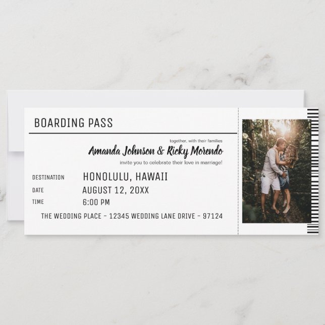 Black & White Destination Wedding with Photo Invitation (Front)