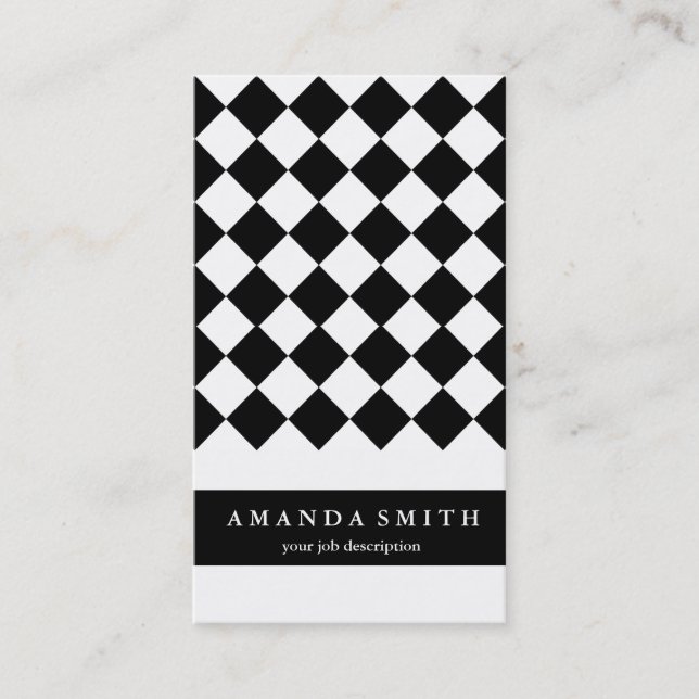 Black White Diagonal Chequered Squares Generic Business Card (Front)