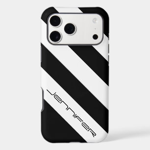 Black & White Diagonal Stripe, Minimalist, Name