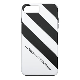 Black & White Diagonal Stripe, Name, Minimalist iPhone 8 Plus/7 Plus Case