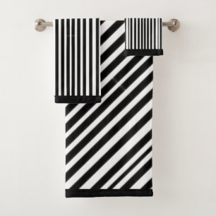 Black White Diagonal Stripes  Bath Towel Set