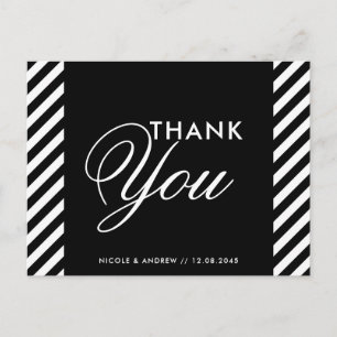Black & White Diagonal Stripes Thank You Post Card