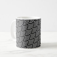 Black White Diagonal Wave Curved Geometric Pattern