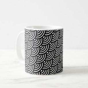 Black White Diagonal Wave Curved Geometric Pattern Coffee Mug
