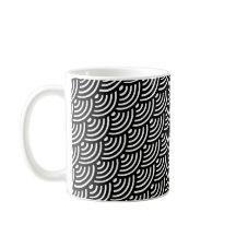 Black White Diagonal Wave Curved Geometric Pattern