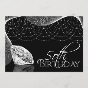 Black & White Diamond 50th Birthday Invitations