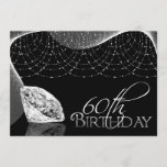 Black & White Diamond 60th Birthday Invitations<br><div class="desc">Black & White Diamond 60th Birthday Invitations-- feature a black, white and silver colour scheme. The background features a printed diamond gemstone chandelier overlay and lace design. The front also features a large printed diamond stone with a reflection for added elegance. These birthday invites are set to high quality basic...</div>