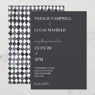 Black & White Diamond Back Wedding Invitation