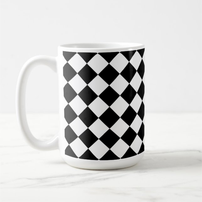 Black White Diamond Check pattern Coffee Mug (Left)