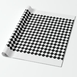 Black White Diamond Checkers Wrapping Paper