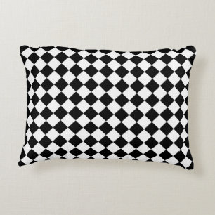 Black White Diamond Chequerboard Decorative Cushion