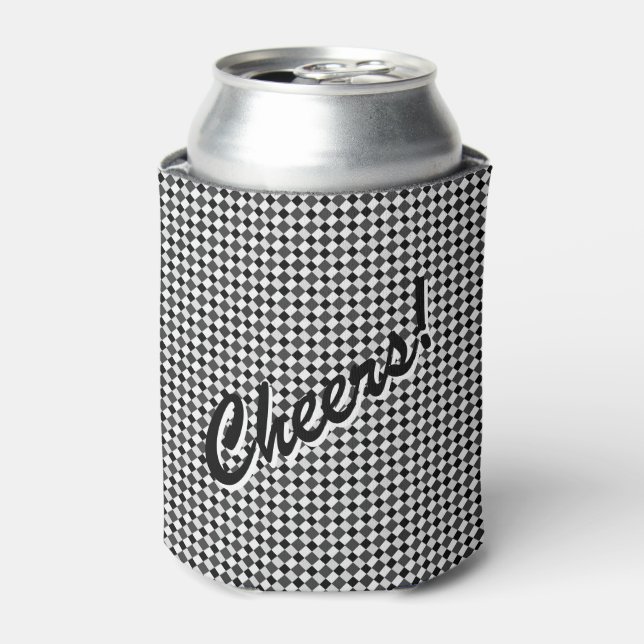 Black White Diamond Chequered Cheers Can Cooler (Can Front)