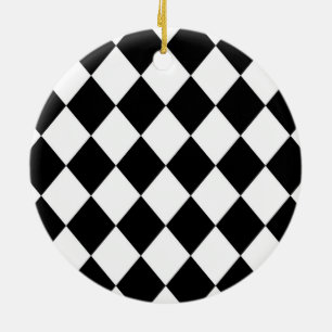 Black & White Diamond Chequered Pattern Ceramic Tree Decoration