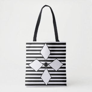 Black White Diamond Geometric Stripes Pattern Tote Bag