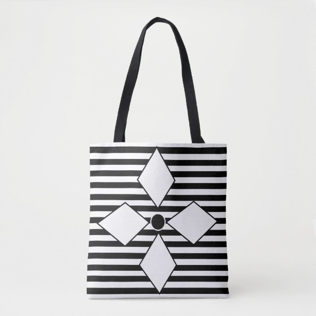 Black White Diamond Geometric Stripes Pattern  Tote Bag (Front)