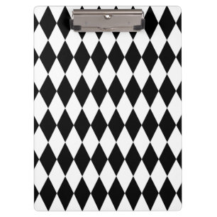 Black & White Diamond Harlequin Pattern Clipboard