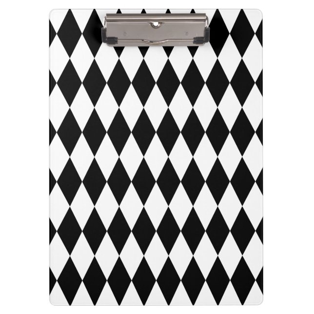 Black & White Diamond Harlequin Pattern Clipboard (Front)