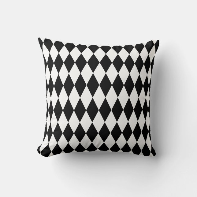 Black & White Diamond Harlequin Pattern Cushion (Front)