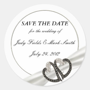 Black & White Diamond Heart Save The Date Stickers
