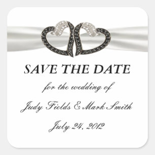 Black & White Diamond Heart Save The Date Stickers