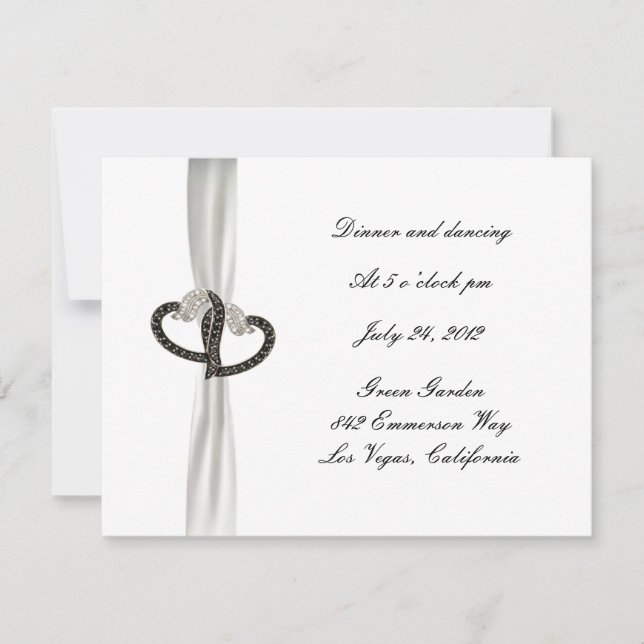 Black & White Diamond Heart Wedding Reception Card (Front)