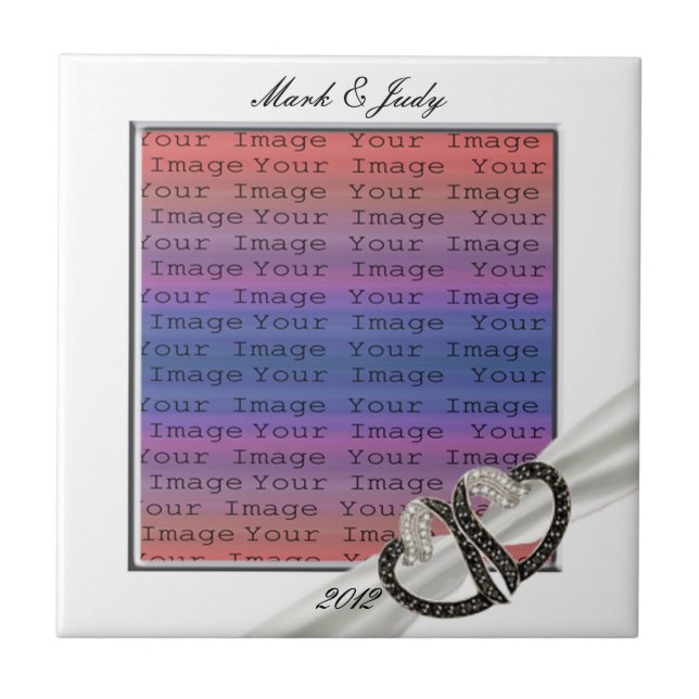 Black & White Diamond Hearts Ceramic Tile (Front)