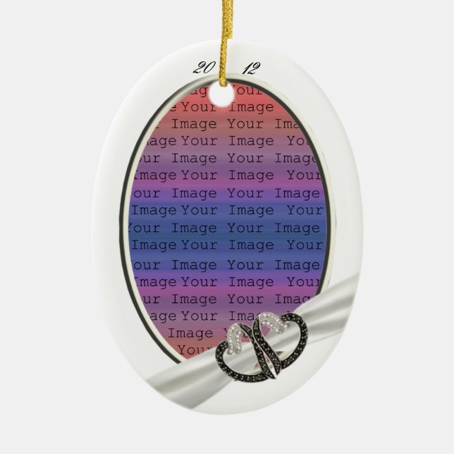 Black & White Diamond Hearts Ornament (Front)