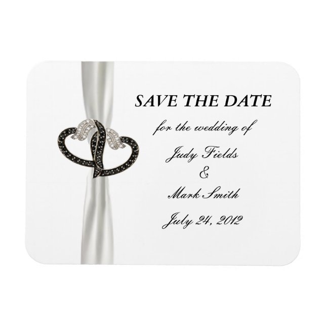 Black & White Diamond Hearts Save The Date Magnet (Horizontal)