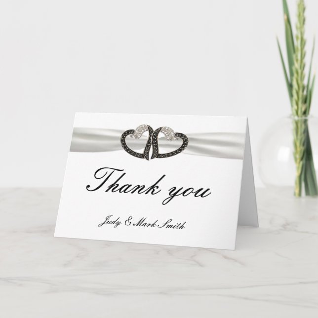 Black & White Diamond HeartsThank You Card (Front)