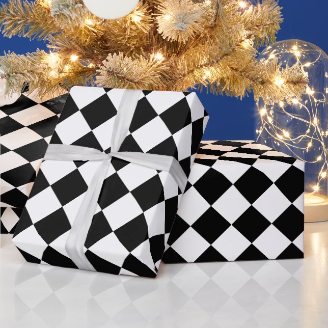 Black & White Diamond Pattern Chequerboard Squares Wrapping Paper (Holidays)