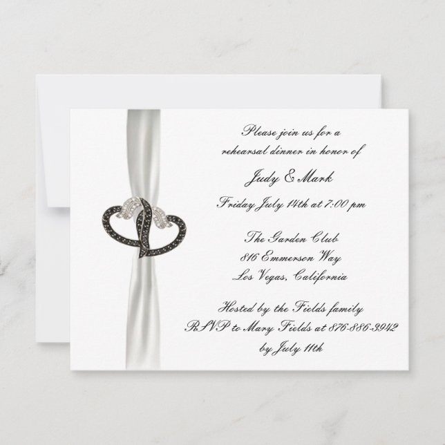 Black & White Diamond Rehearsal Dinner Invitation (Front)