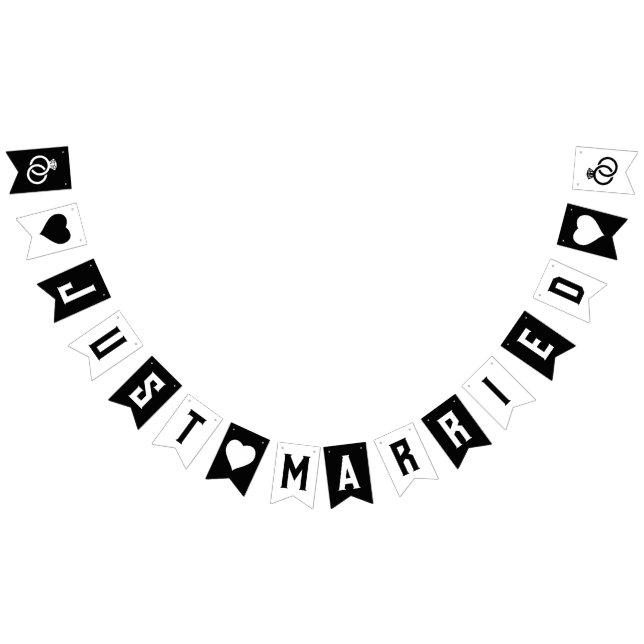 Black & White Diamond Ring Heart Just Married Bunting (All)